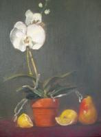 Orchid And Fruit - Oil Paintings - By Ann Holstein, Realism Painting Artist