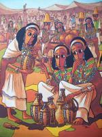 Bale Market - Acrylics On Canvas Paintings - By Nebiyu Assefa, Traditional Painting Artist