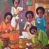 Cotton Spinners - Acrylics On Canvas Paintings - By Nebiyu Assefa, Traditional Painting Artist
