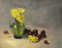 Still Life - Green Pitcher With Yellow Flowers - Oil