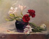 Still Life - Purple Vase With Carnations - Oil