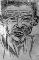 The Smiling Bushman - Charcoal Drawings - By Gerald Botha, Black And White Drawing Artist
