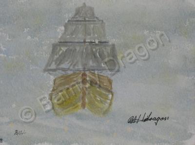 Seascapes - Misty Sailing - Water Colour