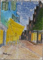 Miniture  Impresion Of Van Gough Street Cafe By Night - Water Colour Paintings - By Bampy Dragon, Impressionism Painting Artist