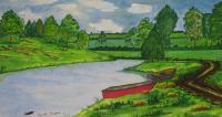 The Red Boat - Water Colour Paintings - By Bampy Dragon, Impressionism Painting Artist