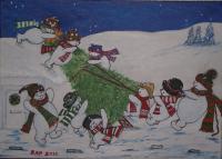 Christmas Decorating - Acrylic On Canvas Paintings - By Bampy Dragon, Impressionism Painting Artist