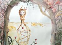 Deserted Bird - Watercolor And Ink Paintings - By Erin Walworth, Fairytale Surrealism Painting Artist