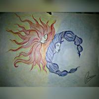 Pencil Art - Sun  Moon - Pencil Color