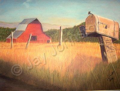 Landscape - Mailbox And Barn - Pastel