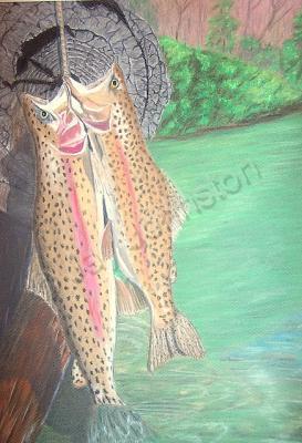 Fish - Trout On Log - Pastel