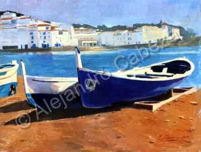 Pintor Alejandro Cabeza - Barcas En Cadaques - Oleo