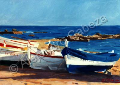 Pintor Alejandro Cabeza - Barcas En Calella De Palafrugell - Oleo