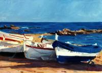 Barcas En Calella De Palafrugell - Oleo Paintings - By Pintor Alejandro Cabeza, Landscape Painting Artist
