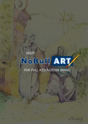 Illustrations - Jesus And Woman Of Samaria - Watercolor