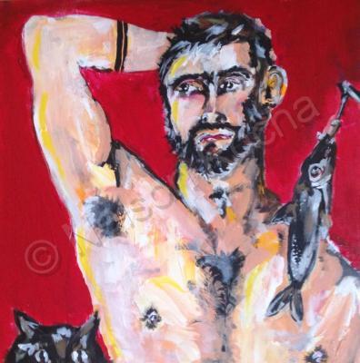 Portraits - Fisherman Cat  Sardine - Acrylics