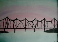 A Bridge  Dawn - Watercolor Paintings - By Nicole Larson, Watercolor Painting Artist