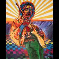 Jimi Hendrix - 48 X 60 - Acrylic Paintings - By Chuck Jensen, Acrylic On Canvas Painting Artist