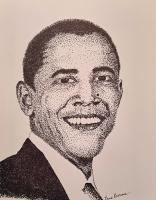 Barack Obama - Pen And Ink Drawings - By Enid Barnes, Pointillism Drawing Artist