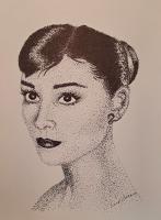Audrey Hepburn - Pen And Ink Drawings - By Enid Barnes, Pointillism Drawing Artist