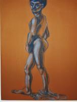 Male  Nude  Study - Oil Pastel Drawings - By Michael T, Expressionism Drawing Artist