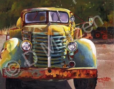 Old Vehicles - Diamond T Tanker II - Oil On Board