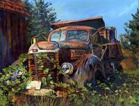 Harlequin Dumptruck - Oil On Board Paintings - By D Matzen, Representational Painting Artist