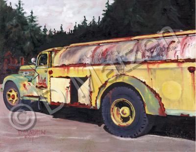 Old Vehicles - Diamond T Tanker III - Oil On Board