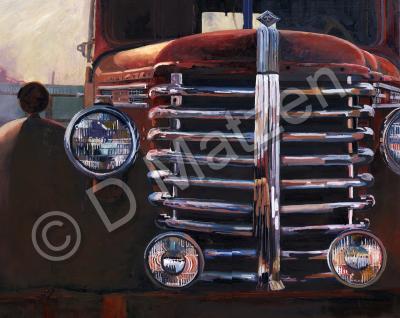 Old Vehicles - Diamond T Grille And Lites - Oil On Board