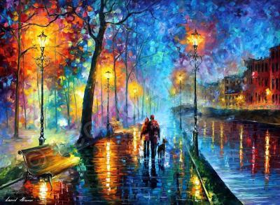 Landscapes - Melody Of The Night  Palette Knife Oil Painting On Canvas B - Oil