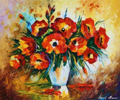 Still Life - Red Flowers  Oil Painting On Canvas - Oil