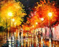 Rainy Night  Oil Painting On Canvas - Oil Paintings - By Leonid Afremov, Fine Art Painting Artist