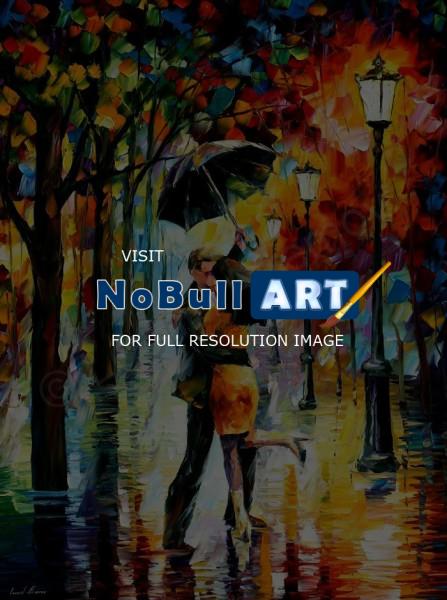 People And Figure - Dance Under The Rain  Palette Knife Oil Painting On Canvas - Oil