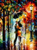 People And Figure - Dance Under The Rain  Palette Knife Oil Painting On Canvas - Oil