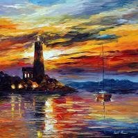 Classic Seascape - By The Lighthouse  Palette Knife Oil Painting On Canvas By - Oil