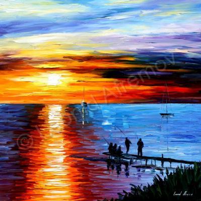 Classic Seascape - Fishing With Friends  Oil Painting On Canvas - Oil