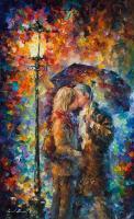 Kissing Through The Rain  Oil Painting On Canvas - Oil Paintings - By Leonid Afremov, Fine Art Painting Artist