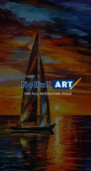 Classic Seascape - Sailing With The Sun  Palette Knife Oil Painting On Canvas - Oil