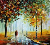 Landscapes - Fall Love  Palette Knife Oil Painting On Canvas By Leonid A - Oil