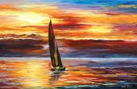 Classic Seascape - Lonely Sailboat  Oil Painting On Canvas - Oil