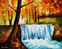 Autumn Waterfall  Oil Painting On Canvas - Oil Paintings - By Leonid Afremov, Fine Art Painting Artist