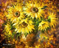Living Sunflowers  Palette Knife Oil Painting On Canvas By - Oil Paintings - By Leonid Afremov, Fine Art Painting Artist