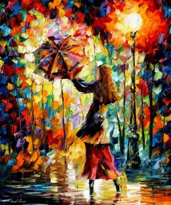 People And Figure - Rainy Mood  Palette Knife Oil Painting On Canvas By Leonid - Oil