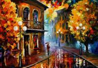 Fall Rain At Night  Oil Painting On Canvas - Oil Paintings - By Leonid Afremov, Fine Art Painting Artist