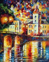 Spanish Town  Oil Painting On Canvas - Oil Paintings - By Leonid Afremov, Fine Art Painting Artist