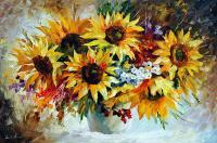 Morning Sunflowers  Oil Painting On Canvas - Oil Paintings - By Leonid Afremov, Fine Art Painting Artist