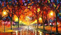 Warm Rain Drops 48X30  Oil Painting On Canvas - Oil Paintings - By Leonid Afremov, Fine Art Painting Artist