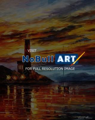 Classic Seascape - Sunset By The Lighthouse  Palette Knife Oil Painting On Can - Oil