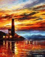 Classic Seascape - Sunset By The Lighthouse  Palette Knife Oil Painting On Can - Oil