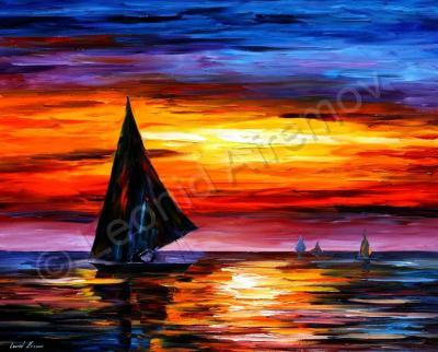 Classic Seascape - Away From The Sunset  Oil Painting On Canvas - Oil