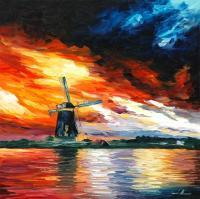 Windmill  Holland  Oil Painting On Canvas - Oil Paintings - By Leonid Afremov, Fine Art Painting Artist
